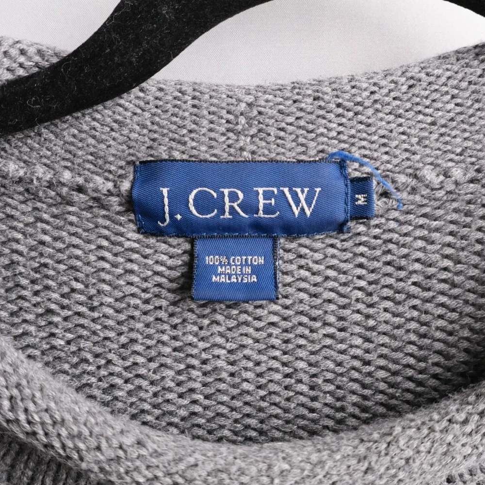 VTG J.Crew Mens Roll Neck Cotton Sweater Gray Chunky Knit Fisherman Pullover M